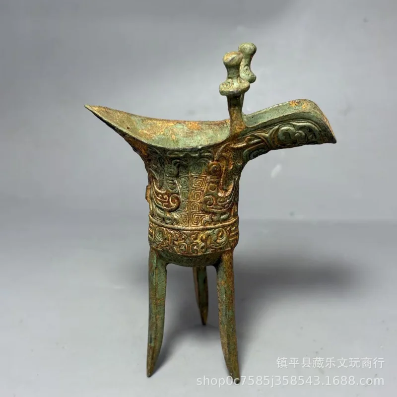 Antique Bronze Tripod Vessel with Beast Face, Wine Utensils, Art Piece, Goblet, Decorative Item, Dropshipping Availab