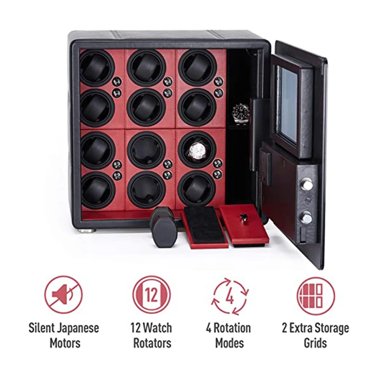 Luxury 12 Automatic Rotors and Jewelry Storage Digital Fingerprint Watch Winder Box