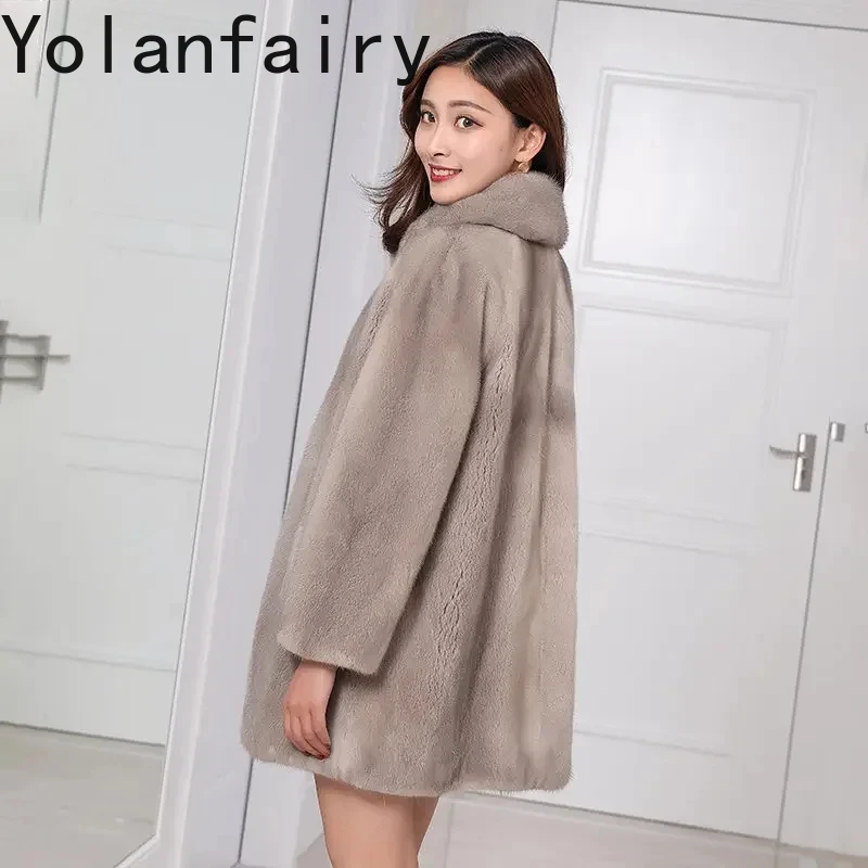 

2024 Real Fur Coat Women Mid-length Mink Jackets for Women Winter Mink Fur Coats Korean Fashion Fur Jacket Women Streetwear SGG