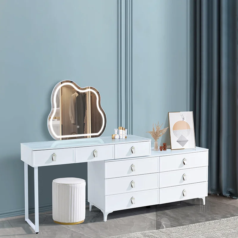 #Wholesale Price Bedroom Furniture Simple Latest Design Bathroom Makeup Vanities Dressing Table with Led Mirror and Cabinets