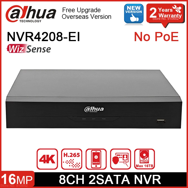 Original Dahua 4K ONVIF NVR 8 Channels NVR4208-EI 1U WizSense Surveillance Video Recorder For 16MP 8MP 4MP Security IP Cameras