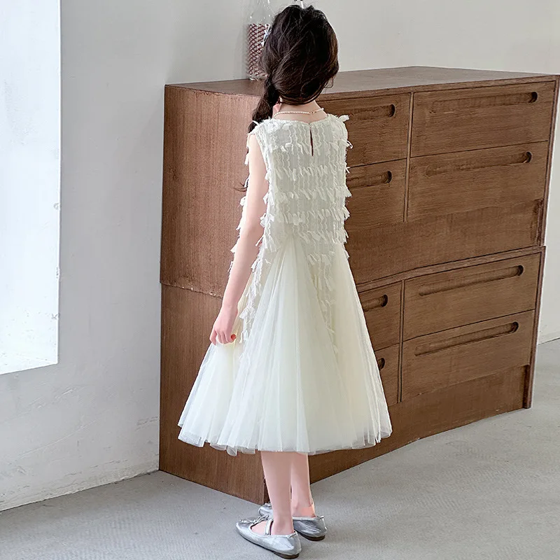 Fashion Chiffon Princess Gown for Big Kids 2025 New Girls' Summer Dress Elegant Mesh Layered Clothes High-End Party Dress