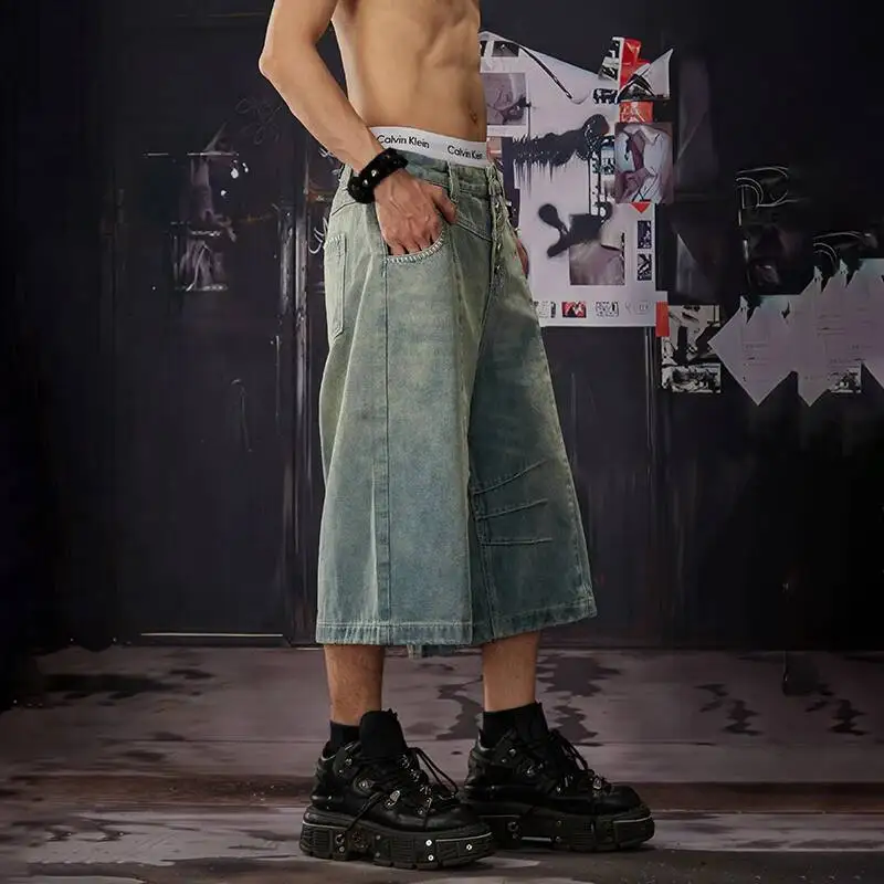 LUZHEN 2026 Summer Original Vintage Style Pleated Design Straight Jeans Men's Trendy Single Buttoned Denim Cropped Pants JY7545