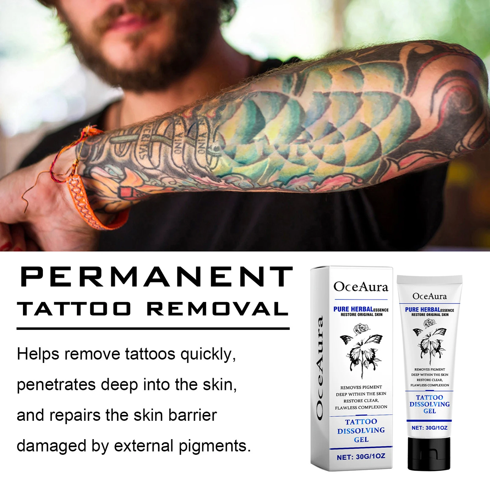 Crema de eliminación de tatuajes permanente, Gel de reparación de tatuajes indoloro, crema de cuidado para adultos y adolescentes