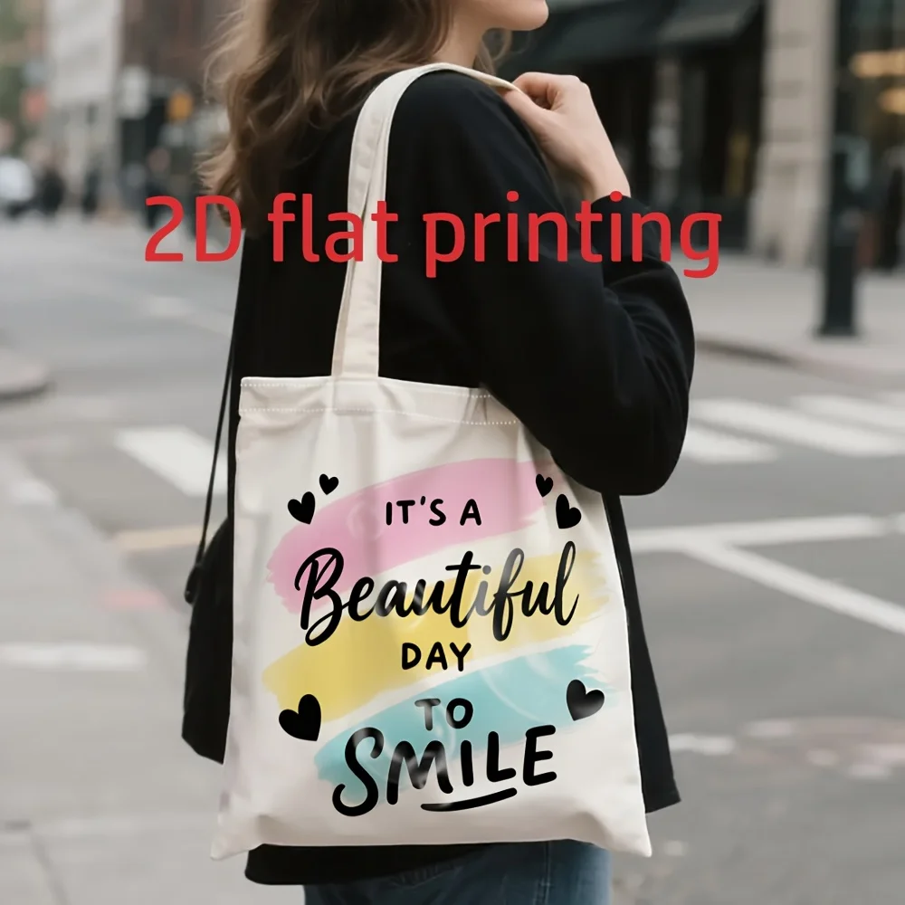 Men's Canvas Tote Bag - Unisex 2D Flat Print Smiling Auspicious Day Reusable Canvas Bag, Suitable for Supermarkets, Schools, and