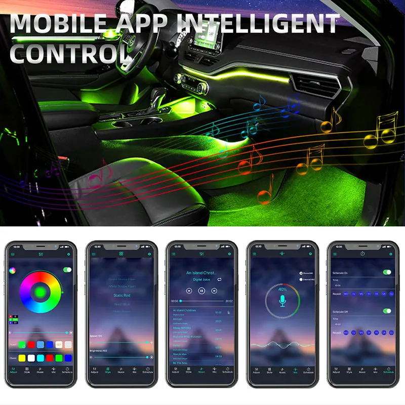 18 in 1 Car Atmosphere light 64 RGB Color Acrylic LED light strip Footwell lamp Horn light sound car Interior ambient lighting