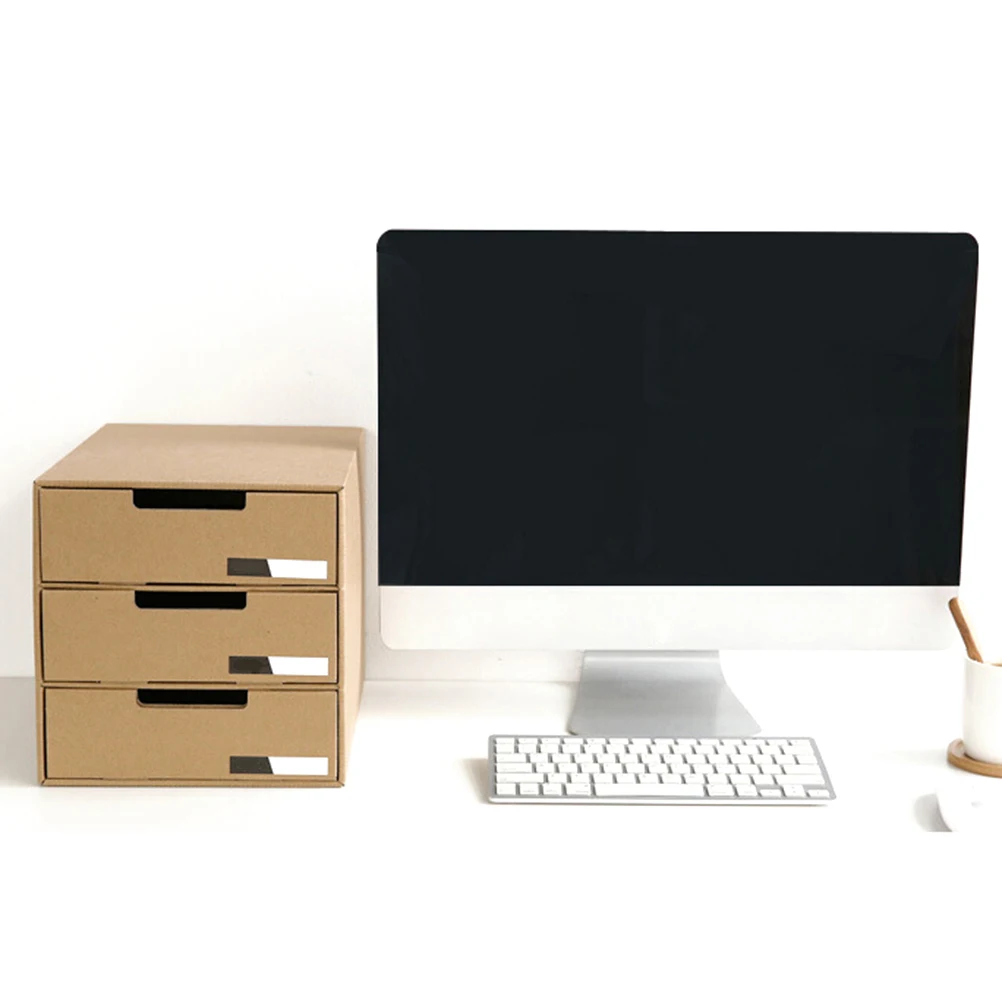 

Kraft Paper Desktop Storage Box Drawer Type Stationery Container Document Holder For Office Study Room Sorting Lightweight
