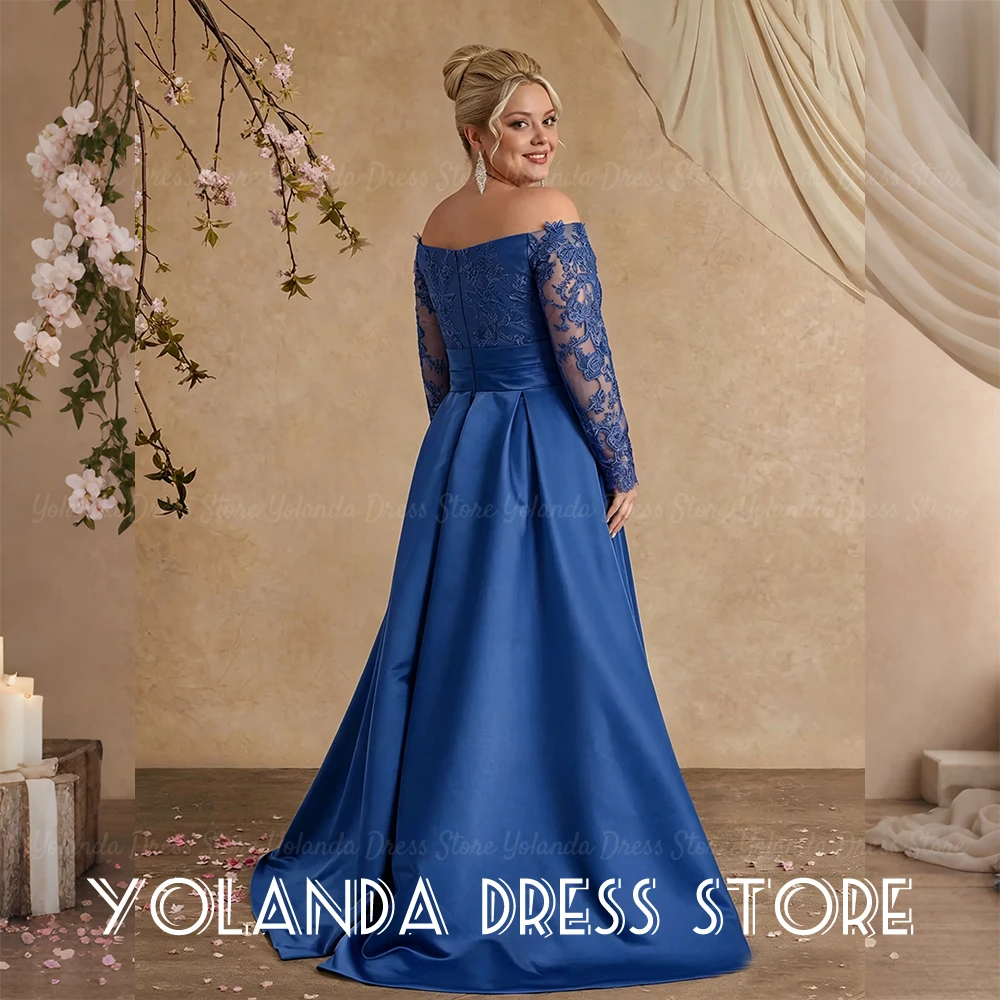 Yolanda Women's Wedding Party Attire Plus Size Lace Off-the-shoulder Wedding Guest Dresses Long Sleeve Front Split Customized