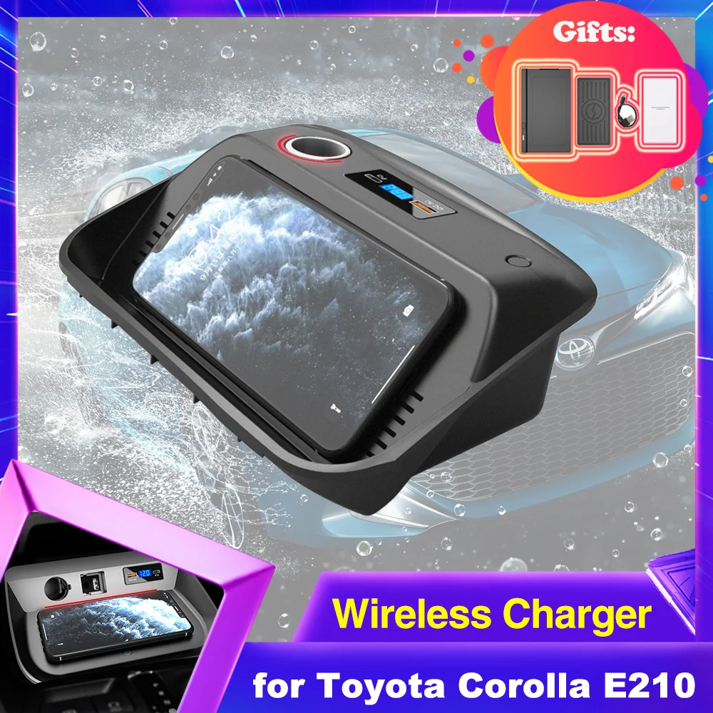 15W Car Wireless Charging Pad for Toyota Corolla E210 Sport Auris Hybrid 2019~2024 2020 2021 Phone Fast Charger Panel Accessorie