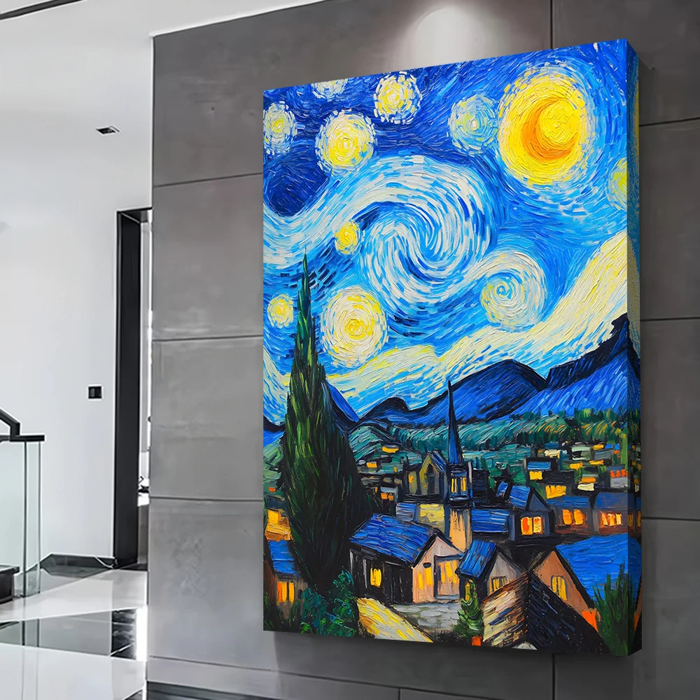 Starry Night Painting Poster Customizable Printed Canvas Painting for Pictures Wall Art Interior Accessories Home Decor Items