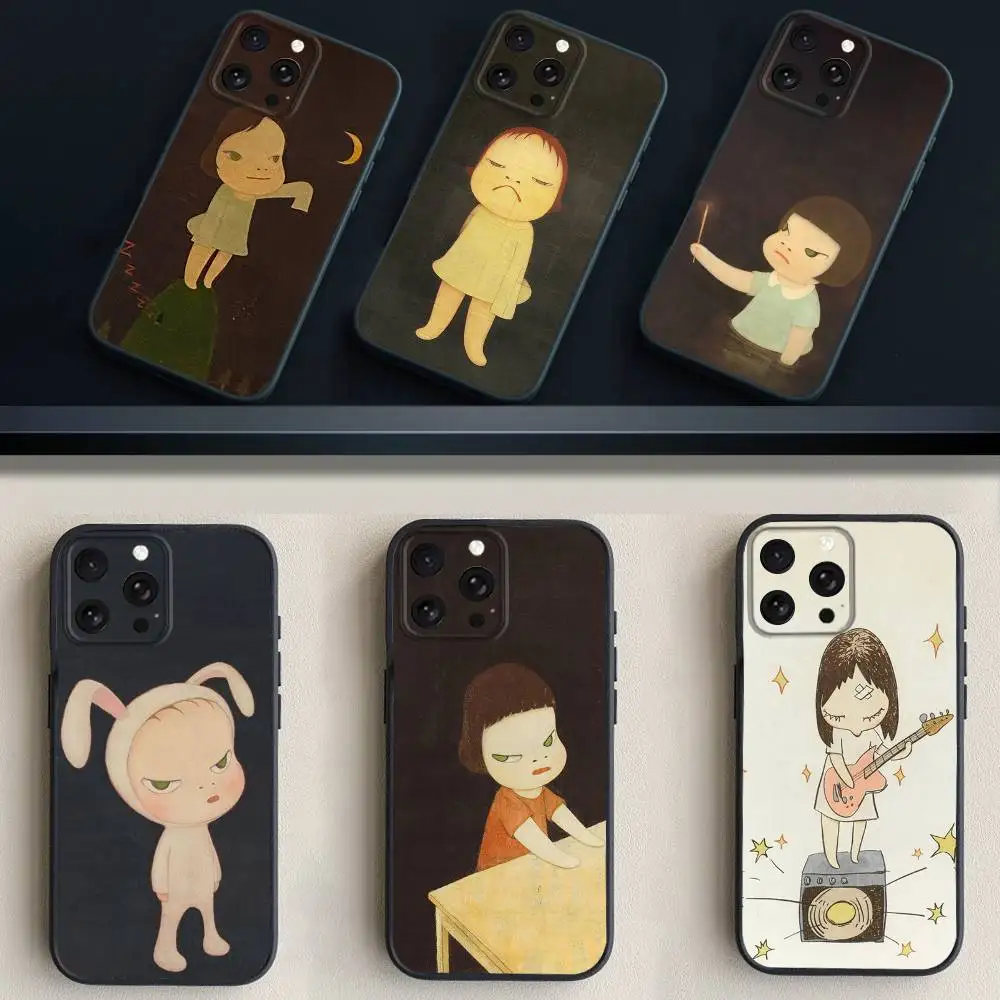 

Cute Yoshitomo N-Nara Phone Case For iPhone 16,15,14,13,12,11 Plus,Pro Max,XS,X,XR,SE,Mini,8,7,Soft Silicone Black Cover