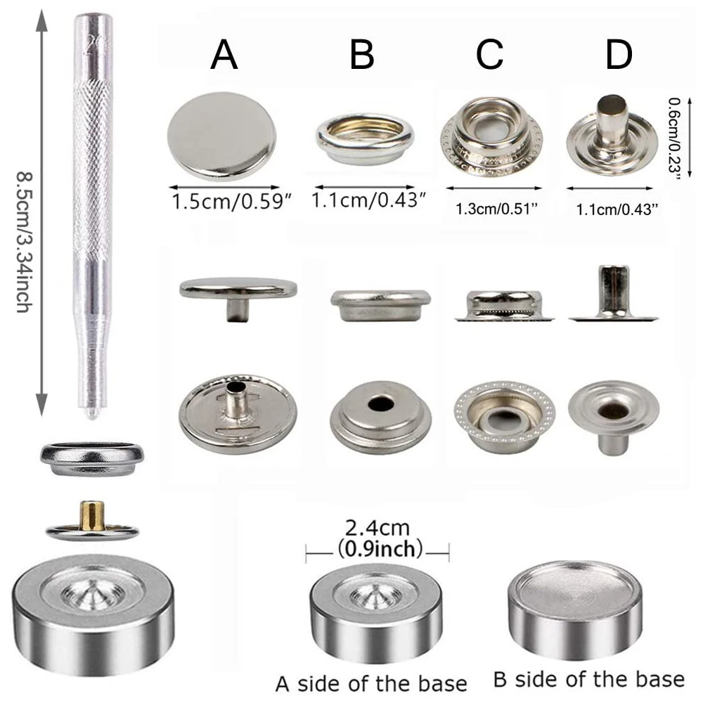 103pcs Stainless Steel Canvas Snap Fastener Kit With Tools Snap Fastener, Used For Boat Cover, Sewing Leather, Tent