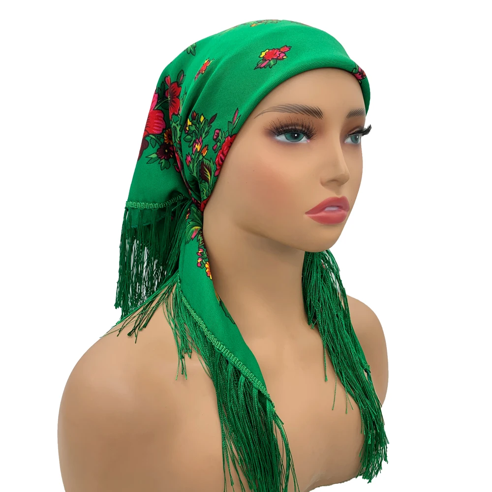 Russian Square Scarf Women Luxury Floral Print Fringed Bandana Scarves Pareo Lady Headband Scarves Babushka Head Wraps image 5