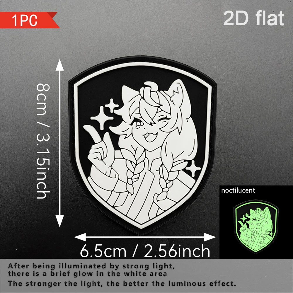 Playful Gesture Cat-Eared Girl Cartoon Design 2D Flat PVC Patch 1PC Four Colors Magic Patch with Free Hook-Side Pattern, Luminous Effect, Rich Details, Soft Texture, Safe for All Fabrics, Suitable for Cycling, Clothing, Decoration, and Armbands