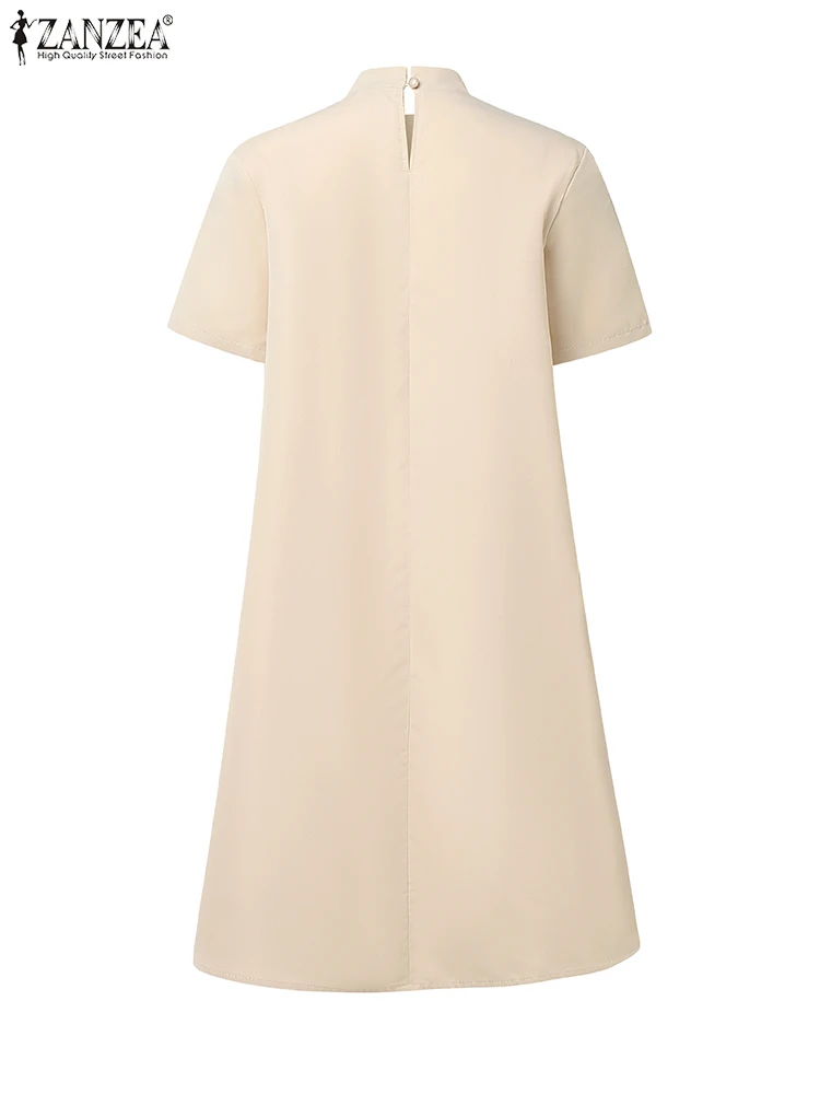ZANZEA femmes élégant a-ligne robes de soirée 2025 été élégant robe sans manches col montant travail plissé robe d'été robes caftan