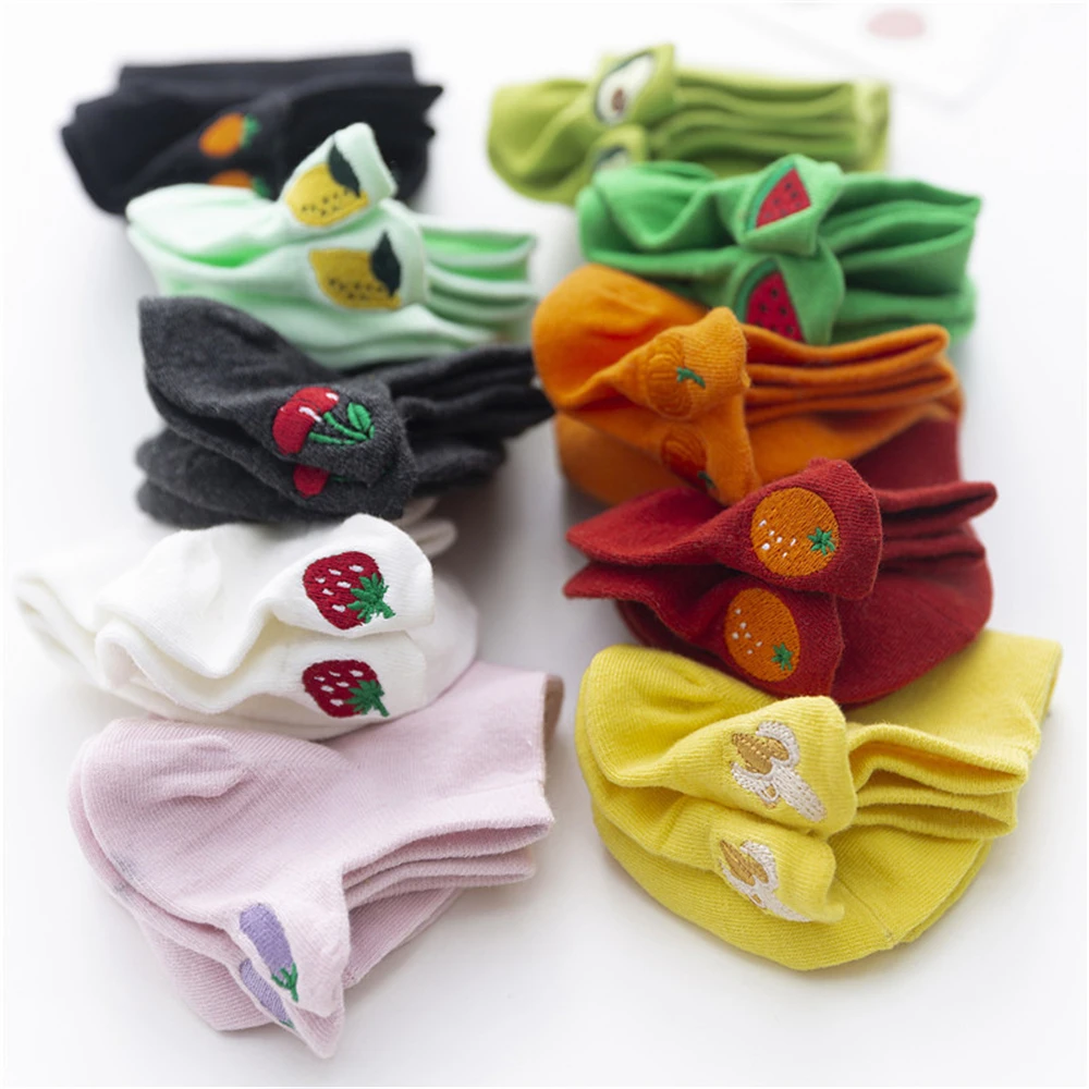 INS New Embroidery Happy Fruit Vegetables Cotton Socks Cute Strawberry Cherry Banana Avocado Women Carrot Eggplant Dropship