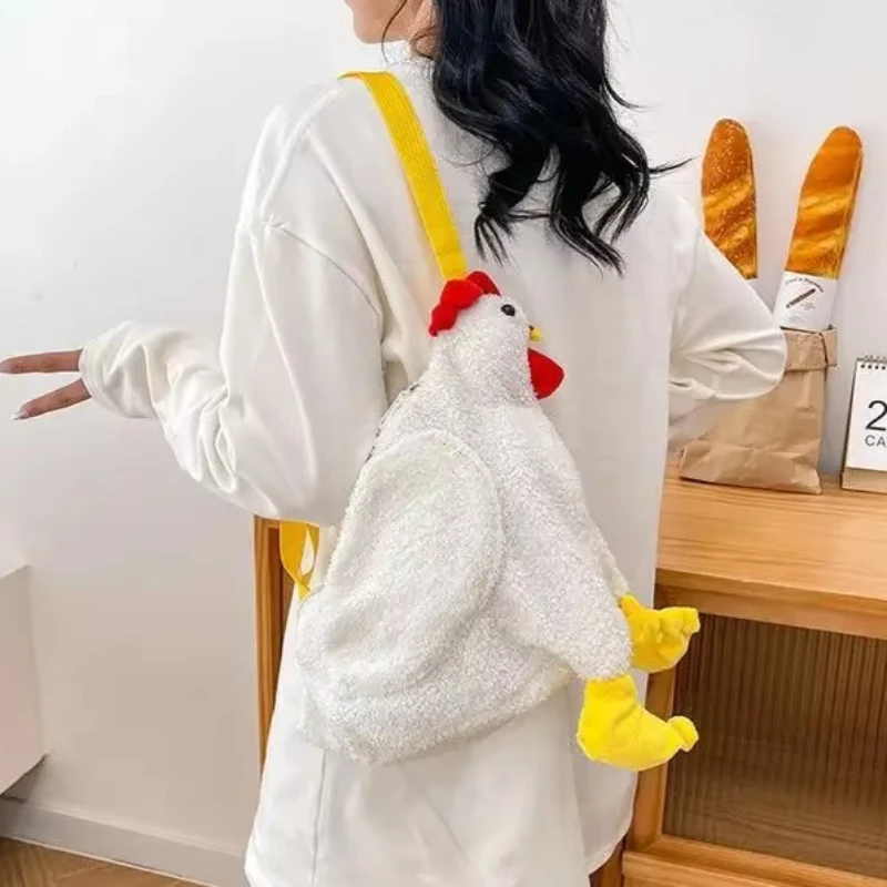 حقيبة على شكل دجاجات، محفظة كروس بسحاب للنساء من الصوف الناعم، حقائب يد أنيقة على شكل دجاجة لطيفة، حقائب كتف من القطيفة