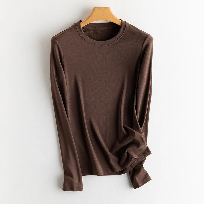 BirdTree 7%  Silk T-Shirt for Women, O Neck Solid Long Sleeve, Breathable Basics Tee, 2024 Spring New Tops T41857QM