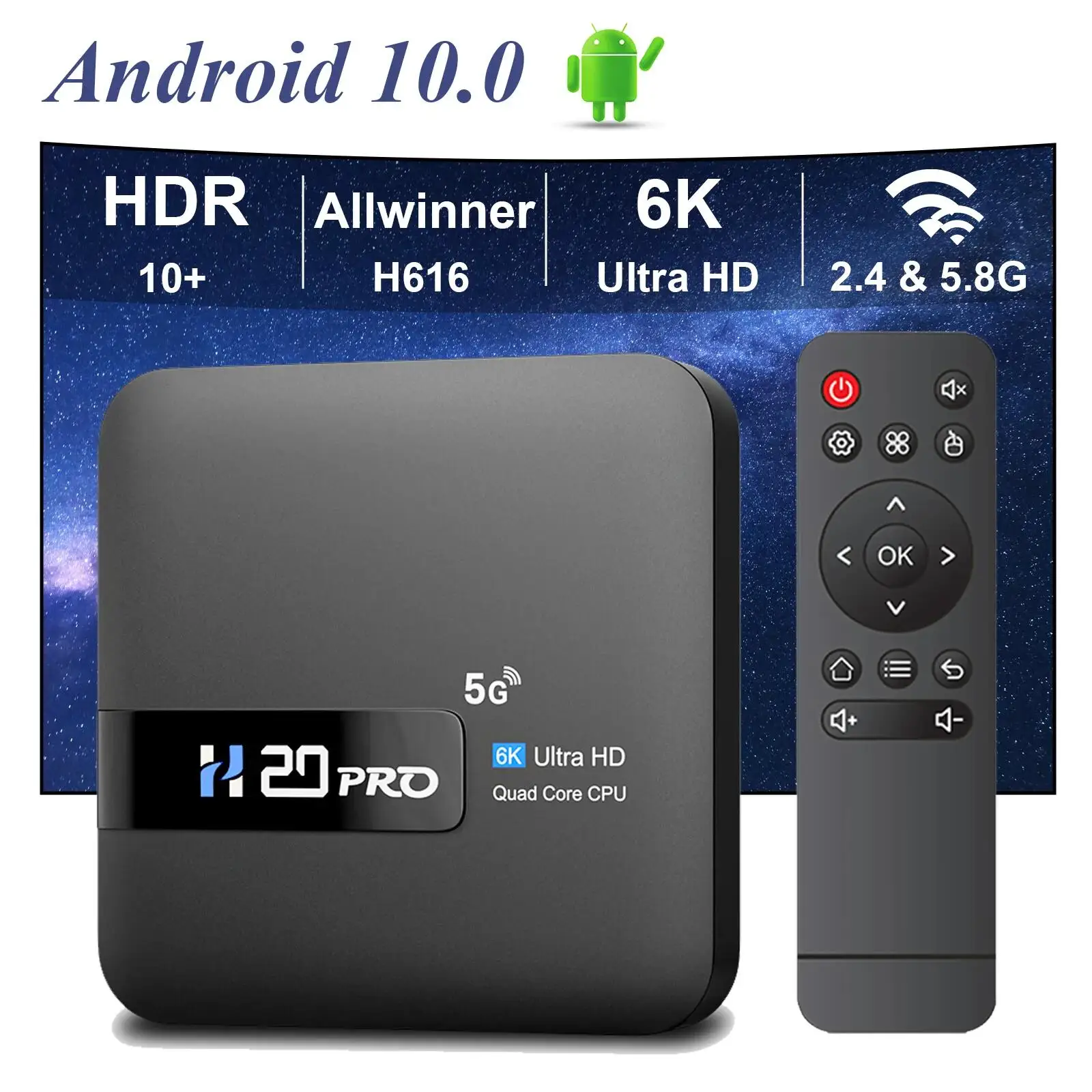 HONGTOP H20PRO Smart TV Box WiFi6 Android 10 6K 4K reproductor multimedia 3D TV Box Android 2,4G y 5G WIFI muy rápido 1080P decodificador