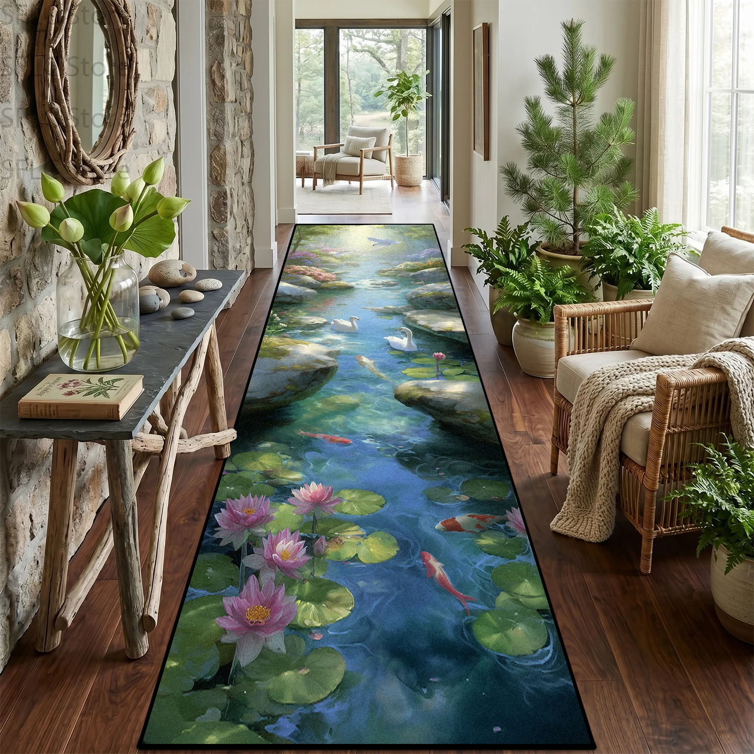 Modern 3D Pastoral Art Style Hallway Carpet Easy Clean Lint-free Stairs Long Floor Mats Decoration Home Non-slip Long Runner Rug