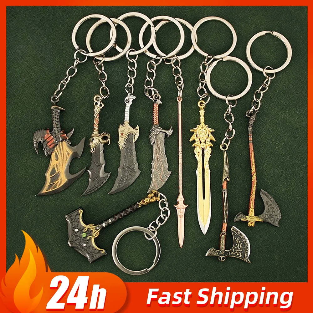God of War Keychain Alloy Game Peripherals Model Anime Kratos Weapon Metal Replica Katana Keychains Blade of Chaos Ornament Toys