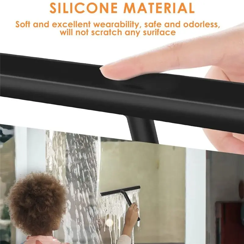 BHBL Silicone Shower Squeegee with Hook & Lanyard, Black Window Glass , Mirror Screen Wiper, Multi Cleaner