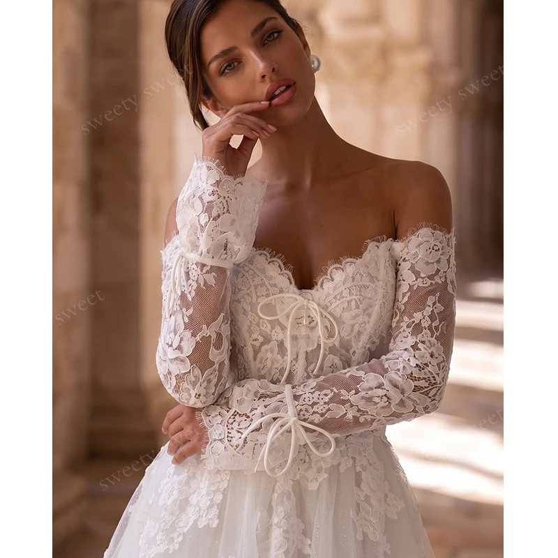 Graceful Wedding Dress Embroidered Lace With A-Line Ball Gowns O-Neck Sleeveless Bride Dress Robe De Mariee Glitter Customized