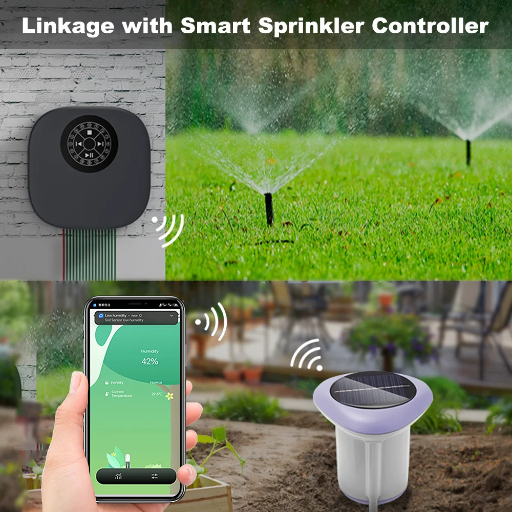 Smart Tuya Zigbee Solar Soil Sensor Tester Planting Moisture Temperature and Humidity Meter IP66 Grade APP Real Monitor Detector
