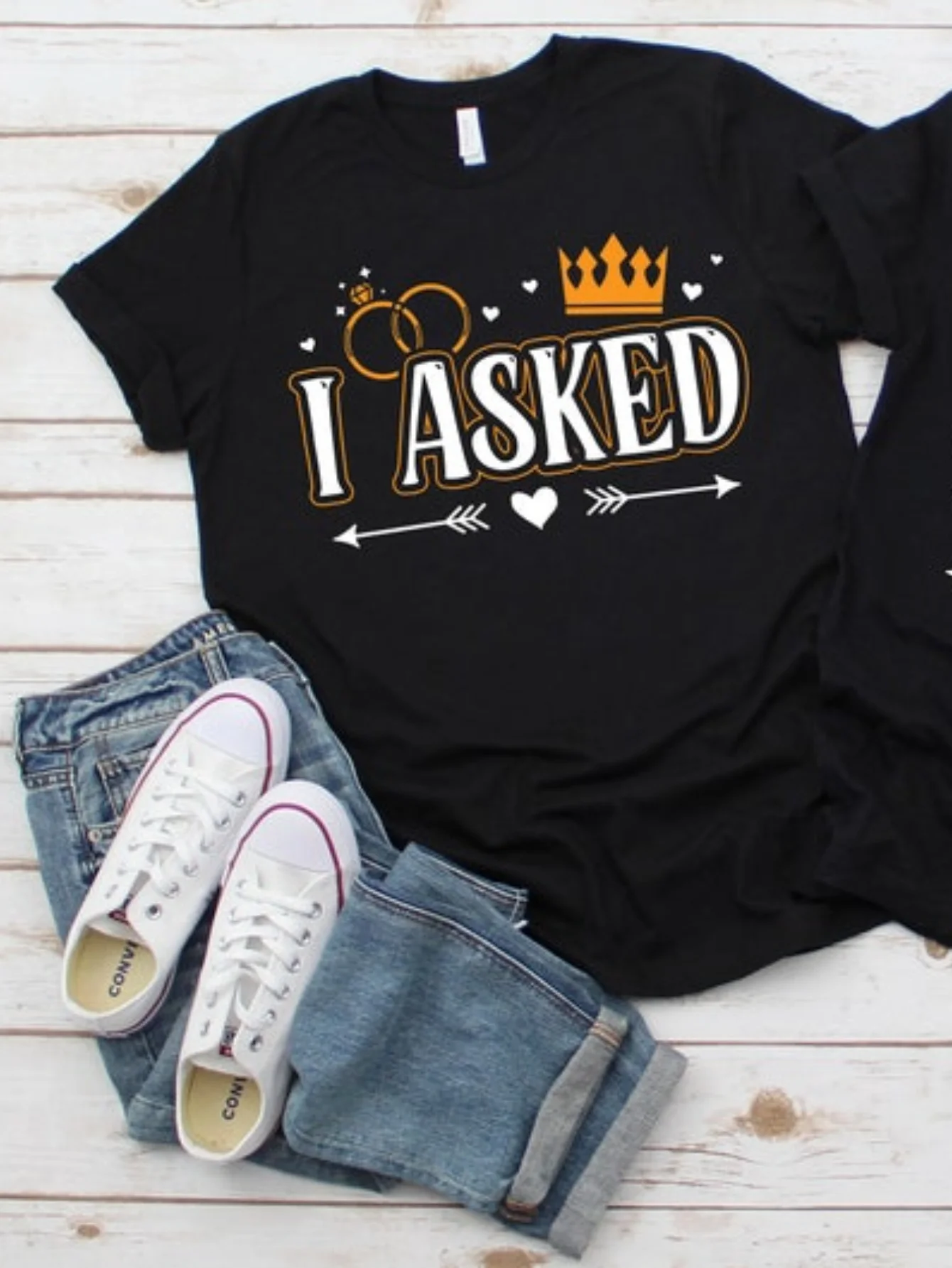 I Asked - I Said Yes Engagement Reveal T-shirt | Matching Couple Shirt | Engaged Married Partner | Valentine'S Day Marriage Prop