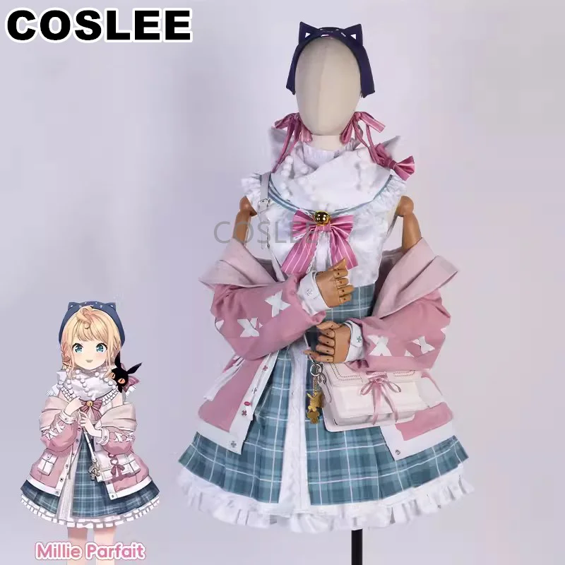 COSLEE Nijisanji Vtuber Millie Parfait Cosplay Costume Winter New Clothes Uniform Coat Top Skirt Halloween Carnival Party Outfit