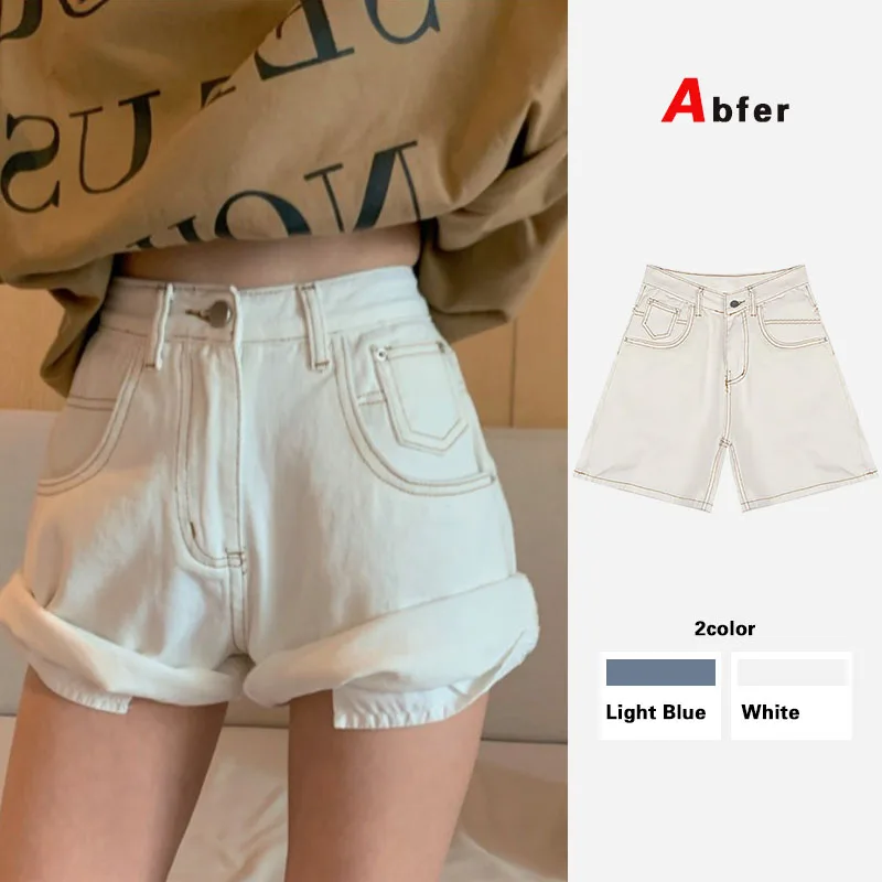 

Abfer Plus Size 2023 Summer Short Jeans Women Solid Color Femme Korean Chic Feminino 5xl Trousers High Waist Jeans Denim Shorts