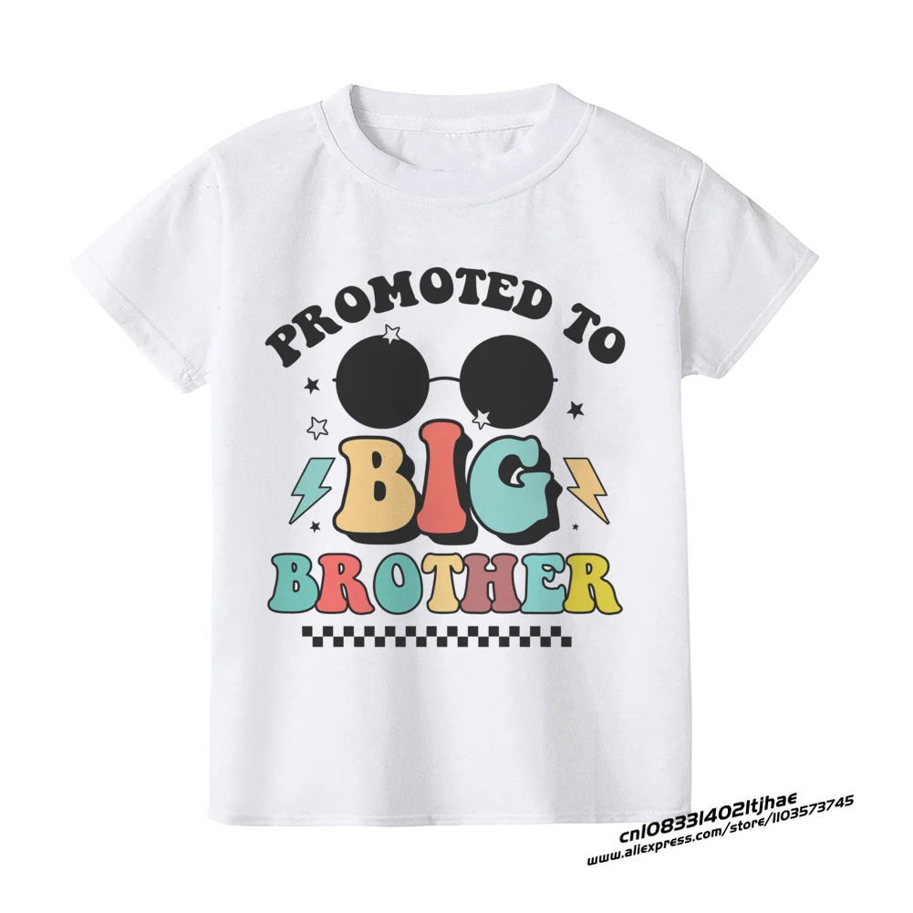 Promoted To Big Brother 2024 Dinosaur Print T-shirt Baby Announcement T Shirt Girls Outfit Tops Toddler Tshirt Summer Clothes