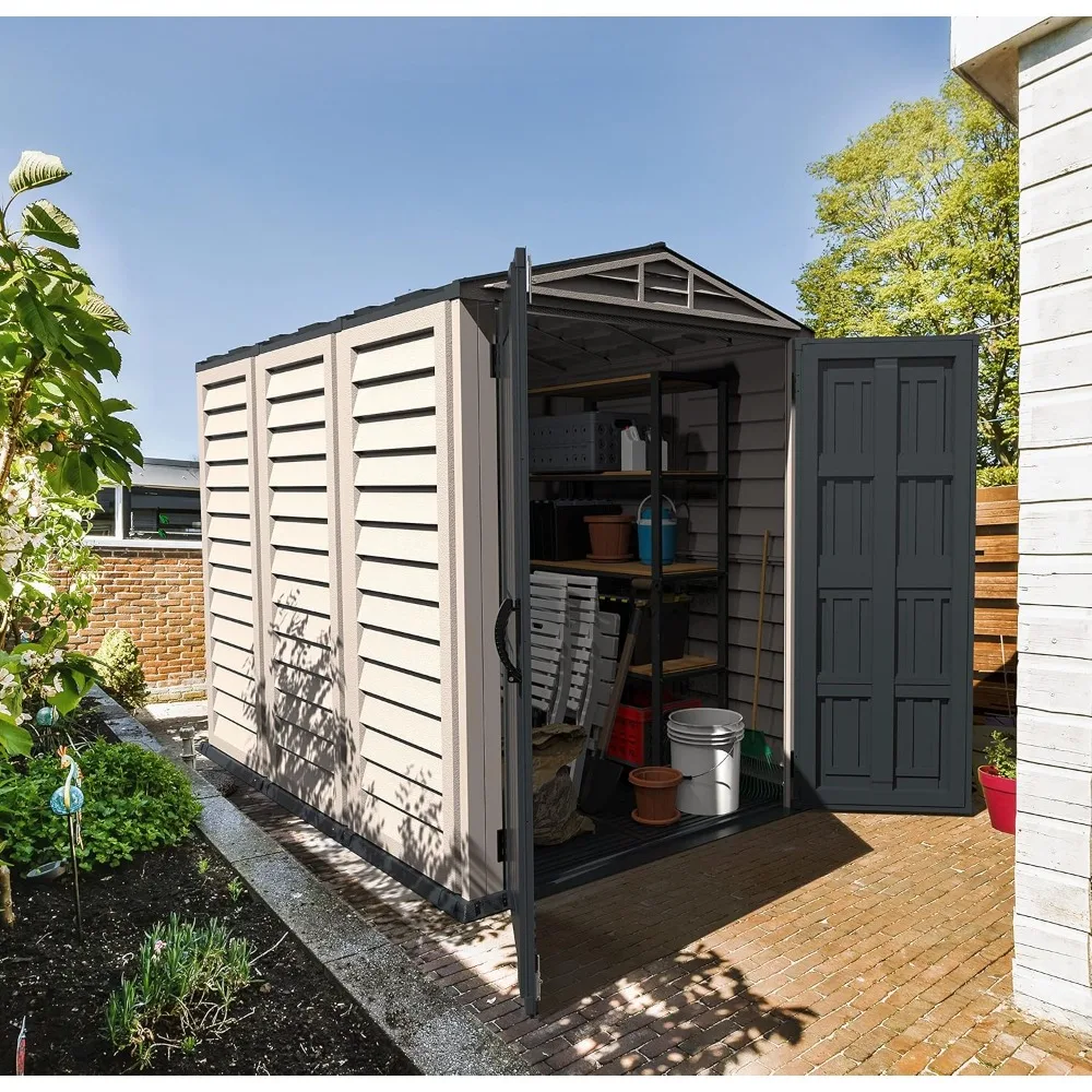 Budka ogrodowa Duramax YardMate 5' x 8' Plus z plastikowym podłogiem - Antracyt i Adobe - 15 lat gwarancji
