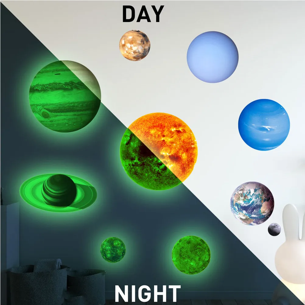 Glow in Planet Decor Bedroom Fluorescence Night Glow Solar System Educational Planet Wall Decorations Room