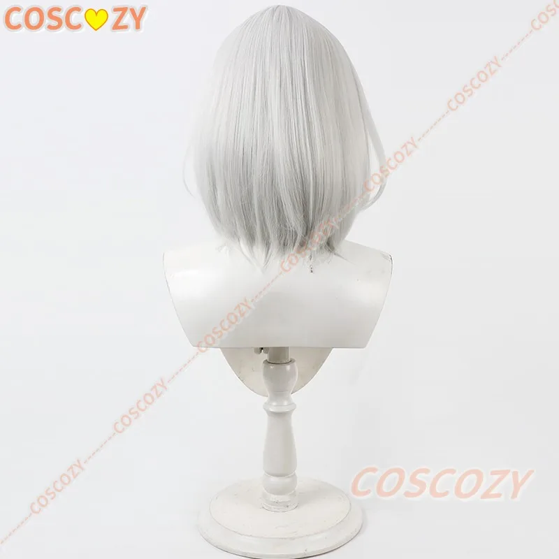 Juego Azur Lane KMS Duisburg pelucas de Cosplay 30cm plata blanco mezclado rojo pelo corto pelucas sintéticas resistentes al calor para adultos