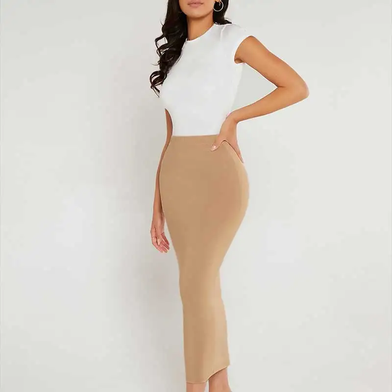 

Wrap Hip Skirt Ladies 2023 Summer Solid Color High Stretch Waist Stylish Elegant Commuter Dress