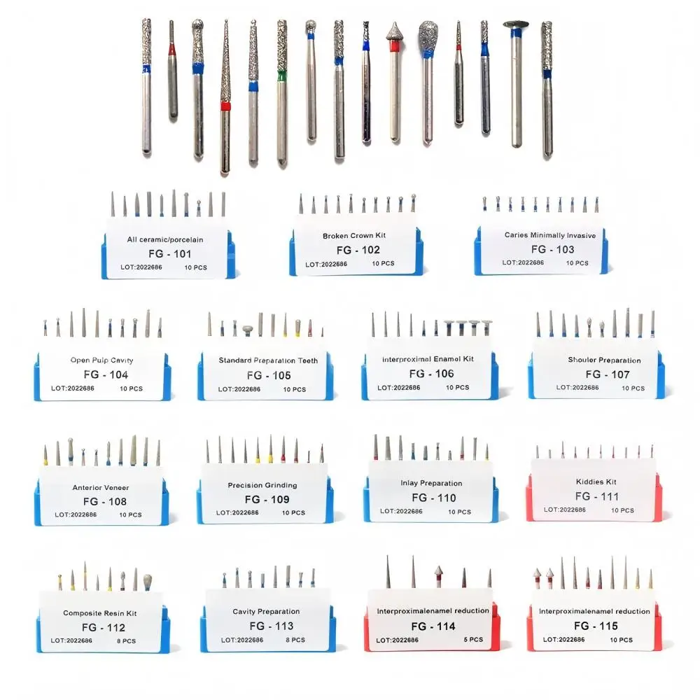 

5Boxs Dental Diamond FG Burs Drills Set for High Speed Handpiece, Teeth Polishing Whitening Tools Kit Dentistry Tools