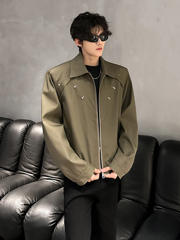 

Мужской кардиган в стиле ретро с металлическими декоративными молниями, синий, осенняя мода