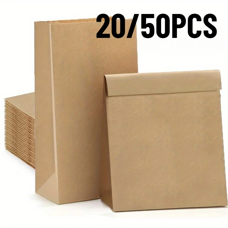 20/50PCS Brown Flat Mouth Kraft Paper Bags For Packaging Bread Cookies Fruits Wedding Birthday Christmas Parties Supplies