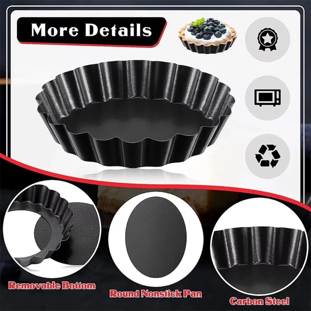 New Carbon Steel Egg Tart Pan Non-Stick Removable Bottom Quiche Pan Stackable Fluted Edge Mini Tart Mold Dessert Making