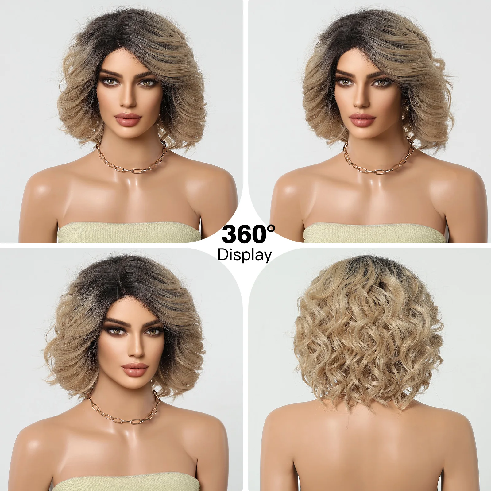 Ombre Brown Blonde Golden Lace Synthetic Wigs for Women Natural Daily Wave Light Brown Cosplay Use Heat Resistant Lace Front Wig