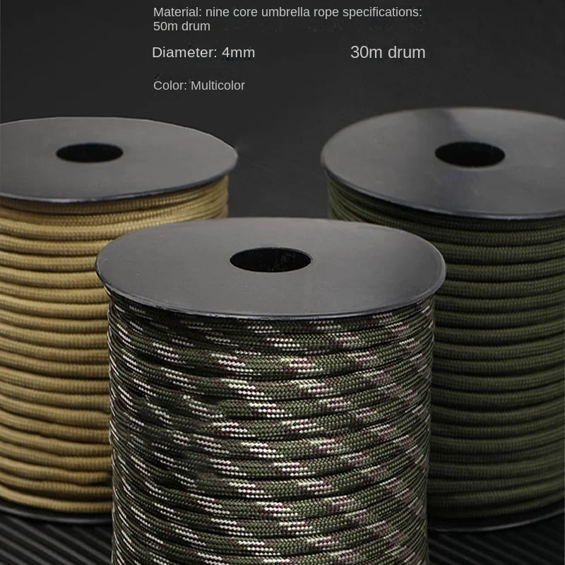 30/50/100m 650lb Paracord Military 9 Strand 4mm Emergency Survival Parachute Rope For DIY Making Lanyard Outdoor Camping Hiking