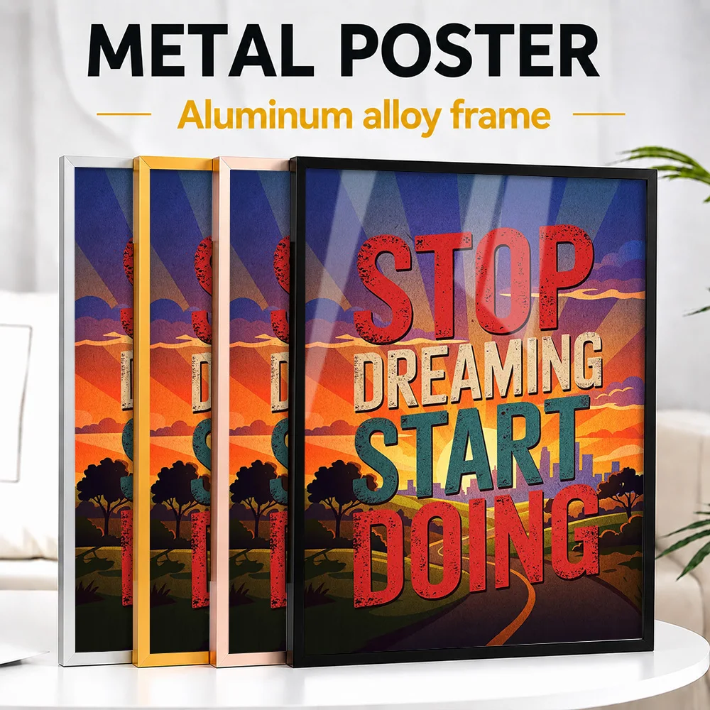 Stop Dreaming Start Doing Motivational Framed Aluminum Metal Poster Personalized Minimalist Design Wall Art For Training Studio