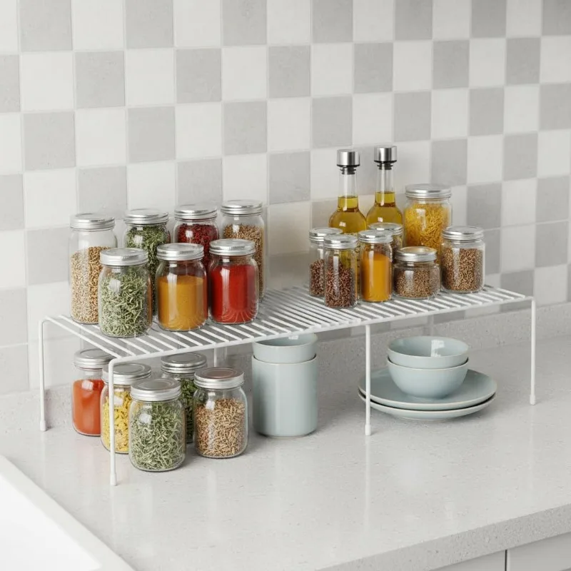

4pc Expandable Medium Kitchen Organizer Rack, Kitchen Shelves for Spice Organization for Cabinet, Pantry Organizers and Storage