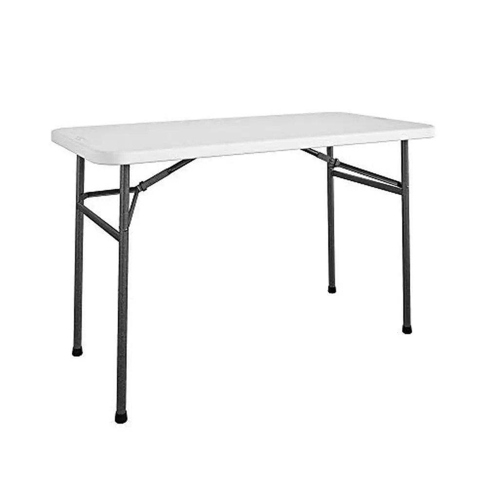 4 ft. Folding Utility Table Portable White Desk Camping & Crafting Indoor/Outdoor Resin Tabletop Non-Marring Feet Compact &