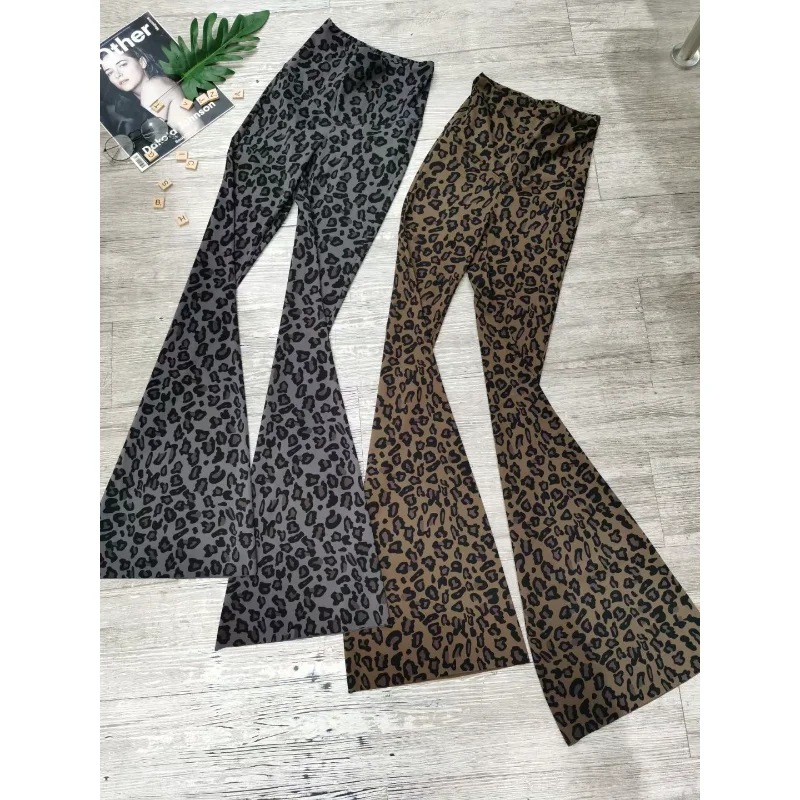 

Лето 2023, широкие брюки с высокой талией, женские повседневные брюки из полиэфирного волокна, утягивающие брюки длиной до пола с леопардовым принтом...