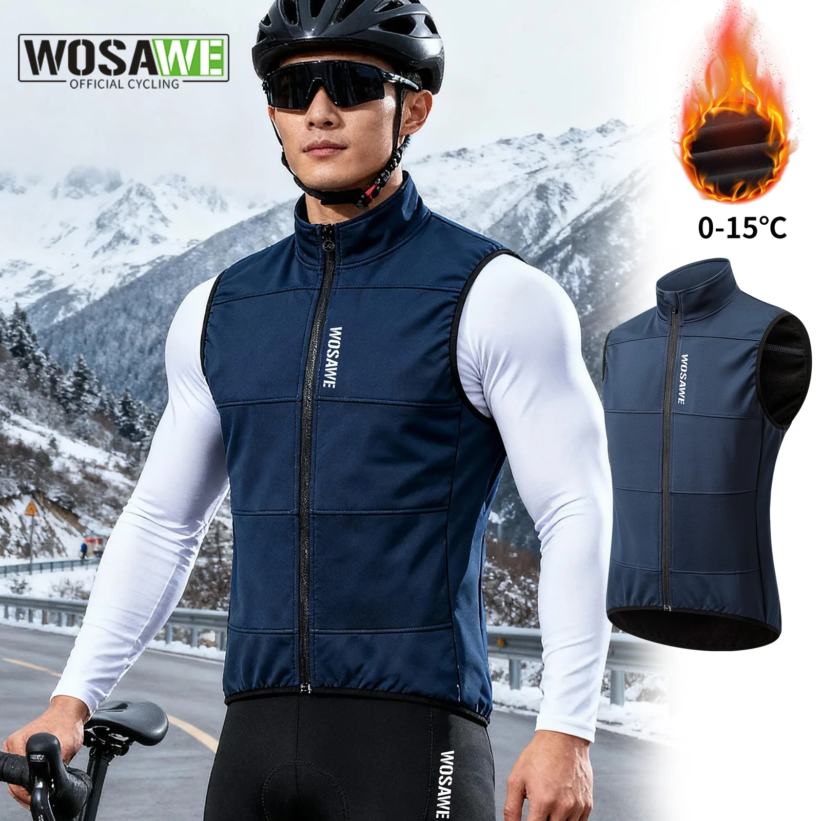 

WOSAWE Winter Cycling Vest Warm Ciclismo Sleeveless Bike Bicycle Jacket MTB Coat Windproof Cycling Clothing Gilet no pockets