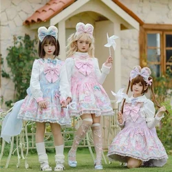 Japanese Gothic Lolita Jsk Dress Women Vintage Sweet Cartoon Sleeveless Princess Party Dresses Girls Kawaii Lace Bow Y2k Dress