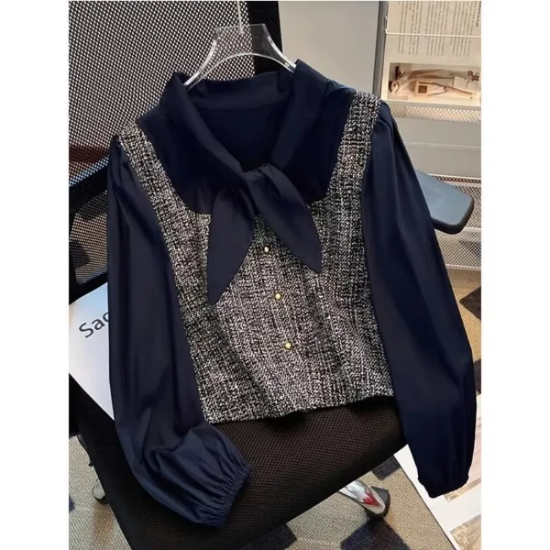 Chemises deux pièces en Patchwork pour femmes, Y2k, e-girl, manches longues, amples, à la mode, assorties avec tout, chemisiers à simple boutonnage