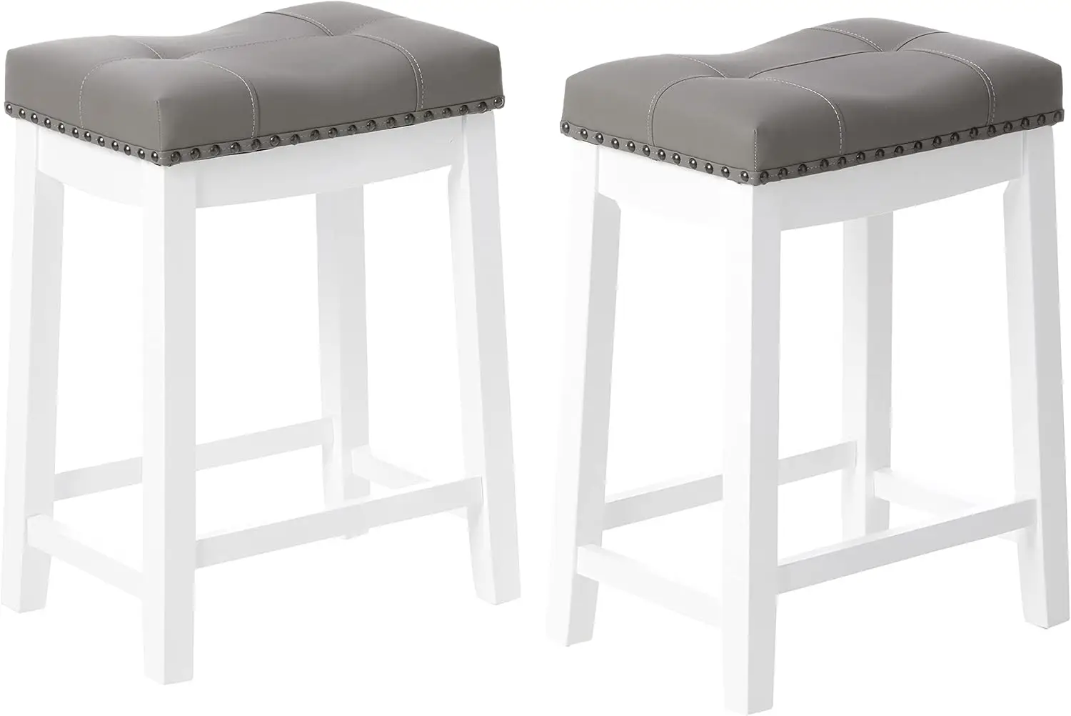 

Cambridge Bar Stools, 24"" Set Of 2, White With Gray Cushion